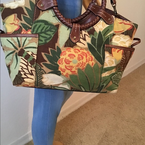 Fossil Vintage Linen and Brown Leather Hand Bag - Picture 3 of 8